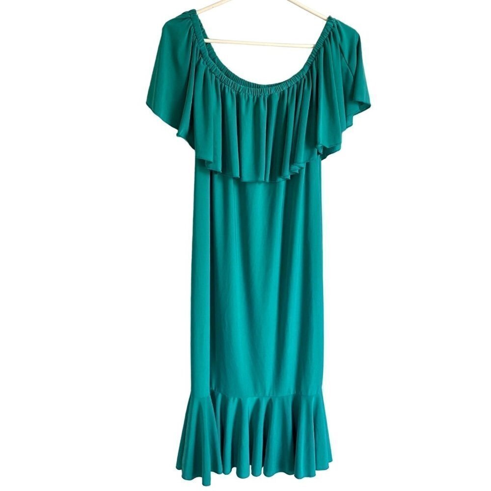 LuLaRoe CiCi On or Off Shoulder Teal Dress With Ruffles Size XL NEW NWT
